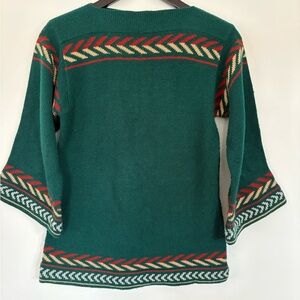Green Patterned Knit Tunic Top